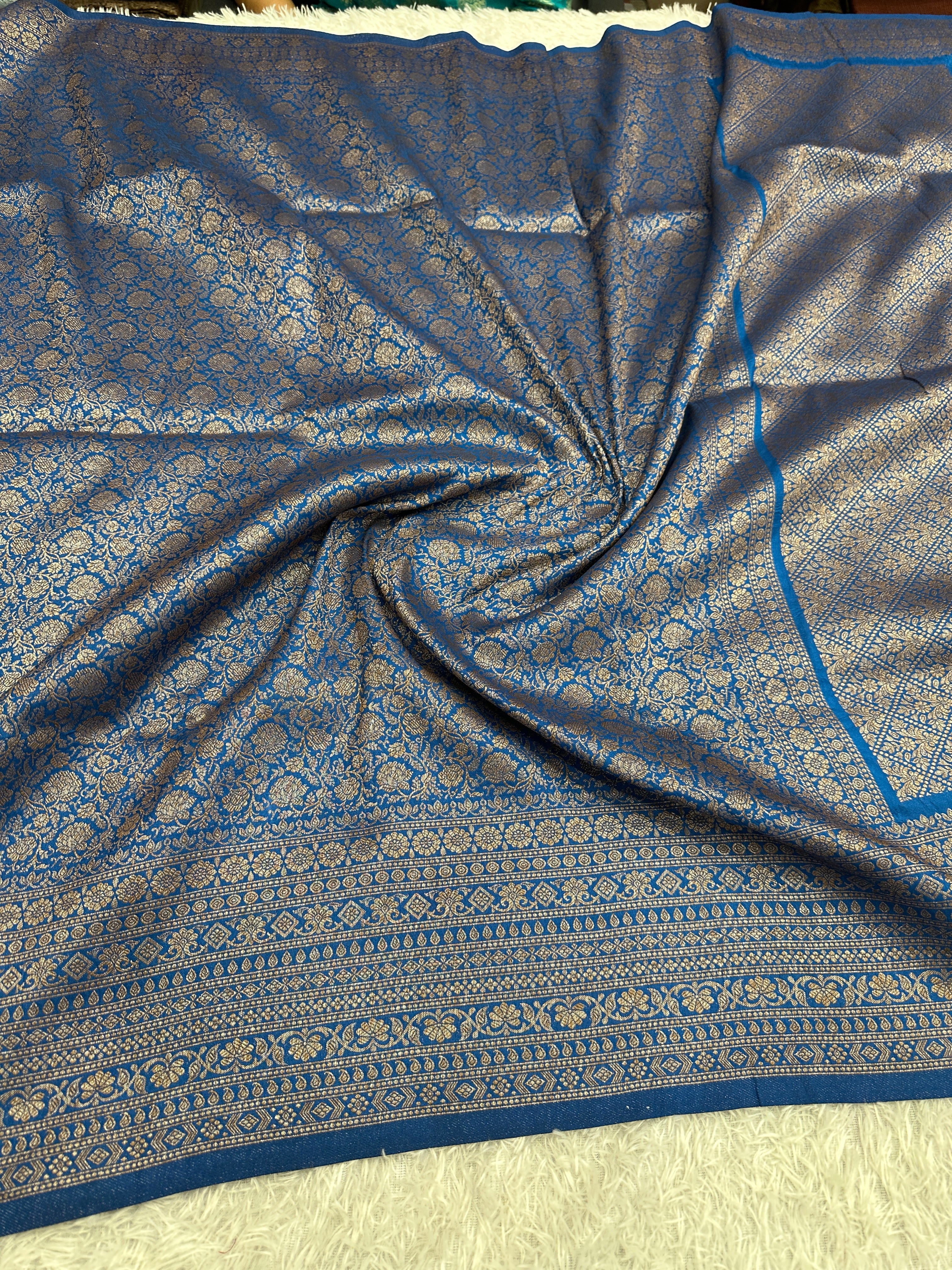 Light Blue Banarasi Dupion Silk Saree with Embossed Antique Zari Weaving & Rich Antique Zari Pallu | STF112