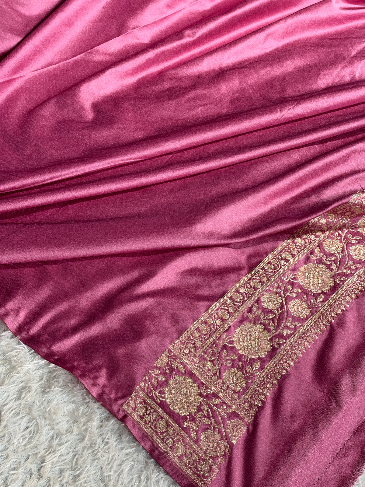 Gajri Pink Dual Shade Mashru Katan Silk Saree with All-Over Swarovski Siroski Work, Woven Pallu & Blouse | Festive & Party Wear Saree | MKS842