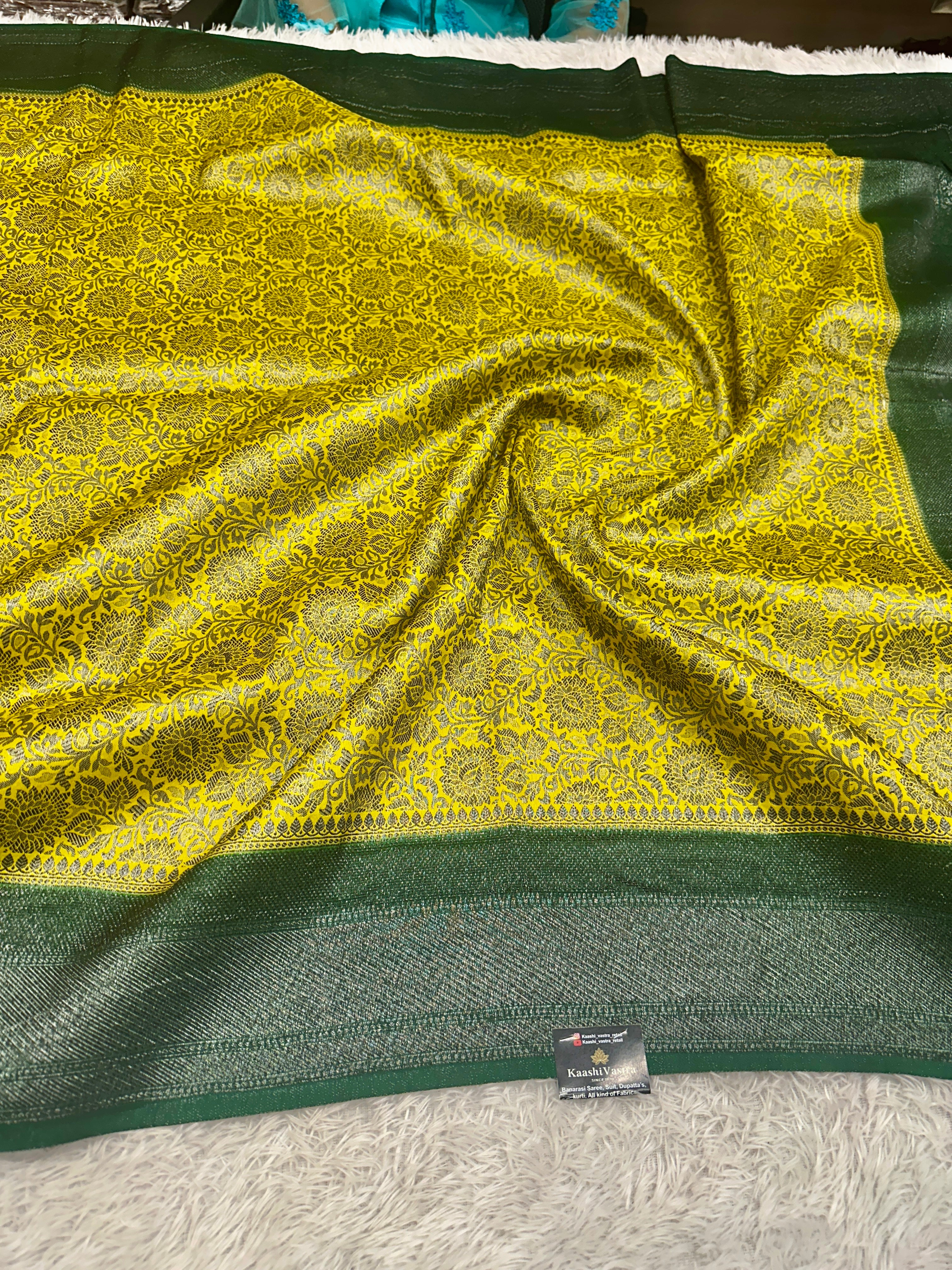 STF43– Radiant Lemon Yellow Dupion Saree with Silver-Black Antique Zari Weaving