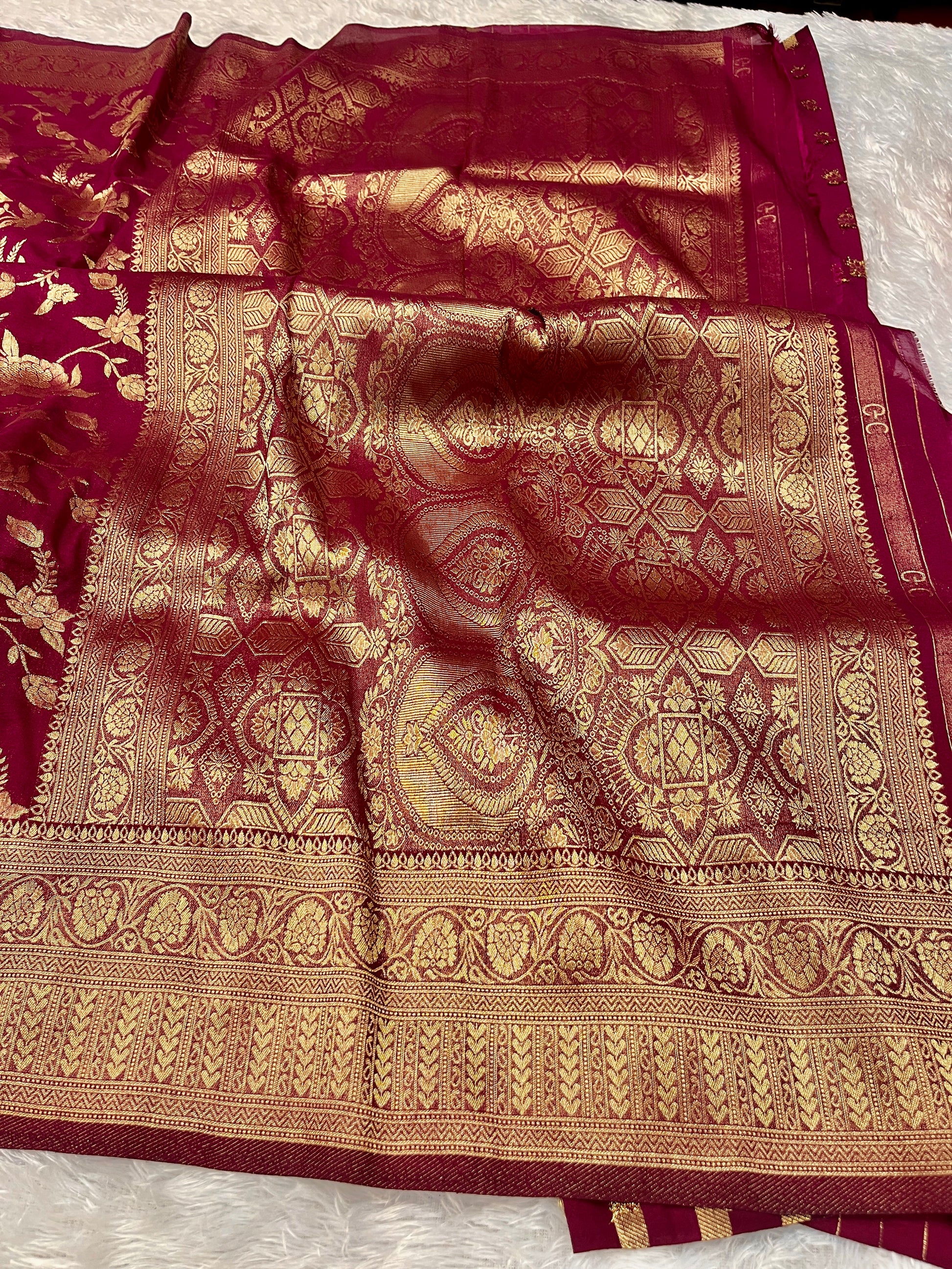 Chinon Silk Jaal Design Wine Color Saree CN03
