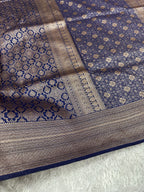 Navy blue Banarasi Dupion Silk Saree with Embossed Antique Zari Weaving & Rich Antique Zari Pallu | STF97