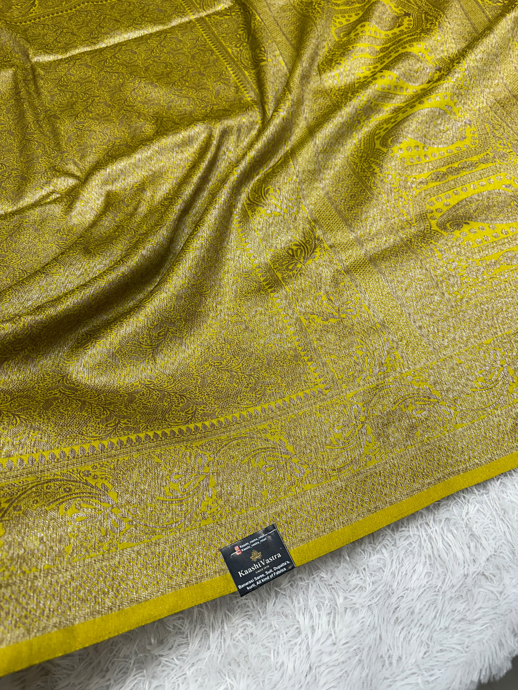 Lemon Banarasi Dupion Silk Saree with Embossed Antique Zari Weaving & Rich Antique Zari Pallu | STF102