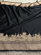Black Mashru Kataan Silk Banarasi Saree with Ghat Woven Design & Rich Zari Pallu | MKS783