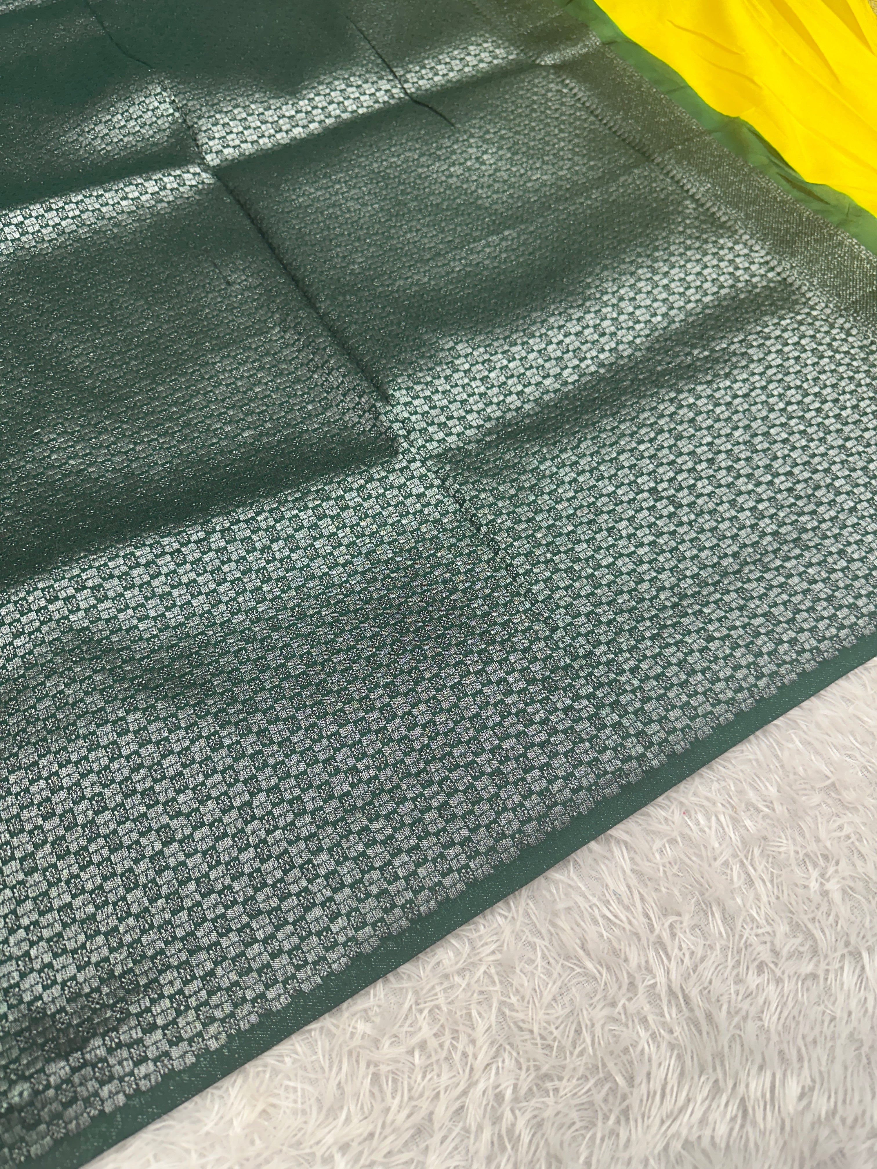STF42 – Radiant Lemon Yellow Dupion Saree with Silver-Black Antique Zari Weaving