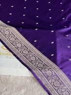 Banarasi Mashru Kataan Silk Saree in Purple | Buta Woven Design | Rich Zari Pallu & Border Blouse | MKS848