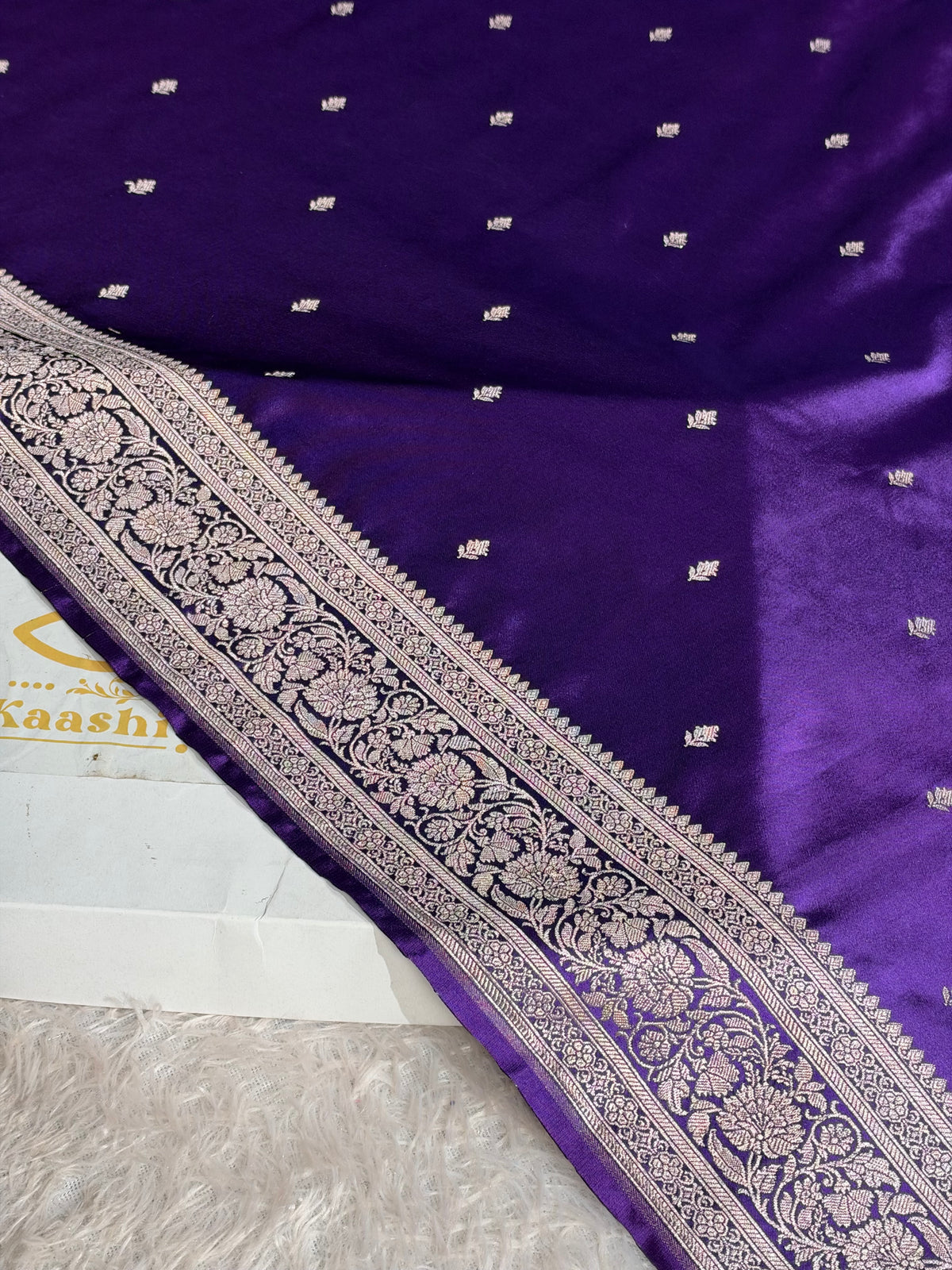Banarasi Mashru Kataan Silk Saree in Purple | Buta Woven Design | Rich Zari Pallu & Border Blouse | MKS848