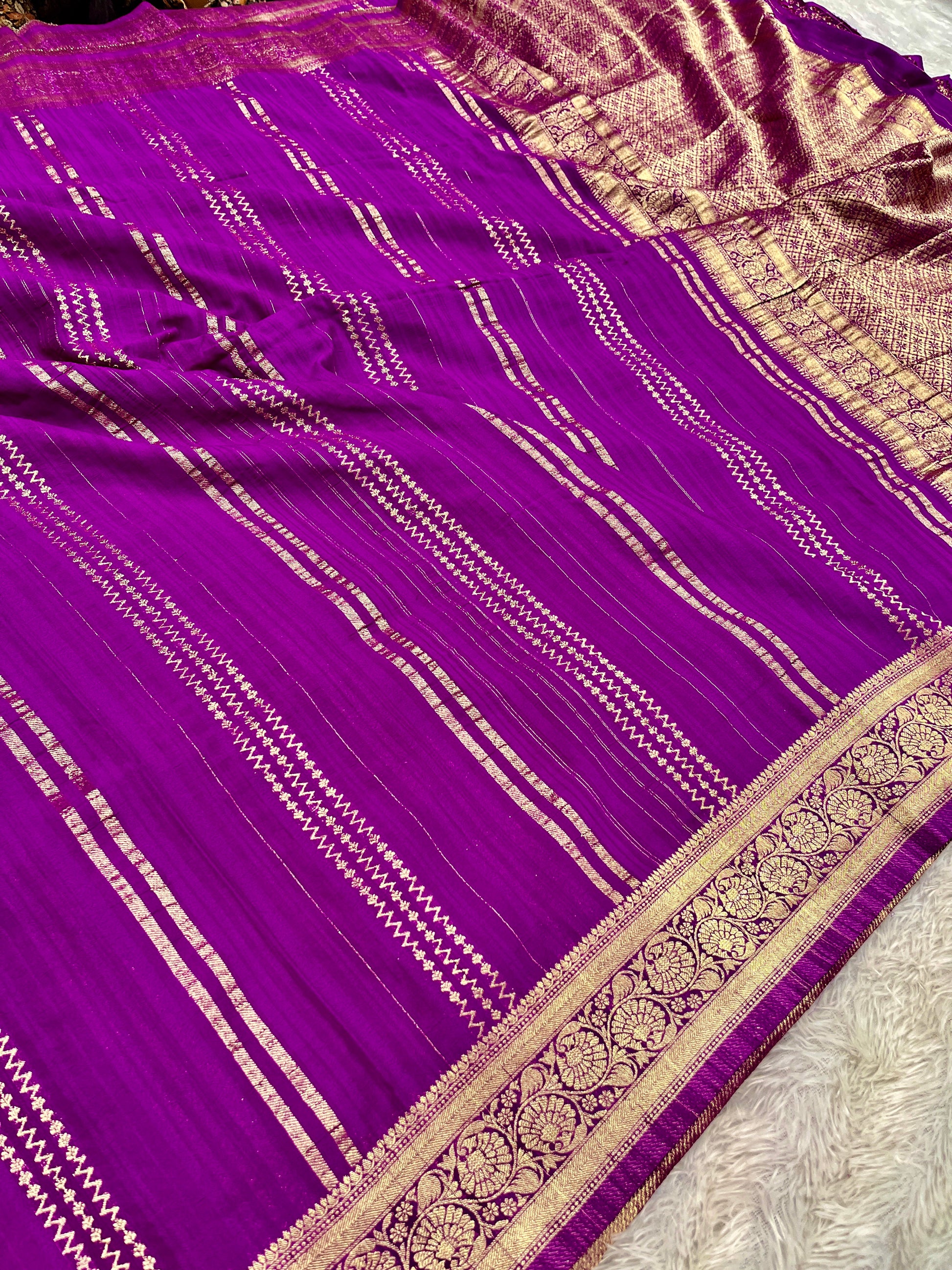 Raw Silk Zari Lining Magenta color  Saree RS003