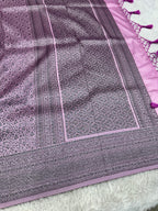 STF52 – Graceful Lavender Dupion Saree with All-Over Floral Woven Designs