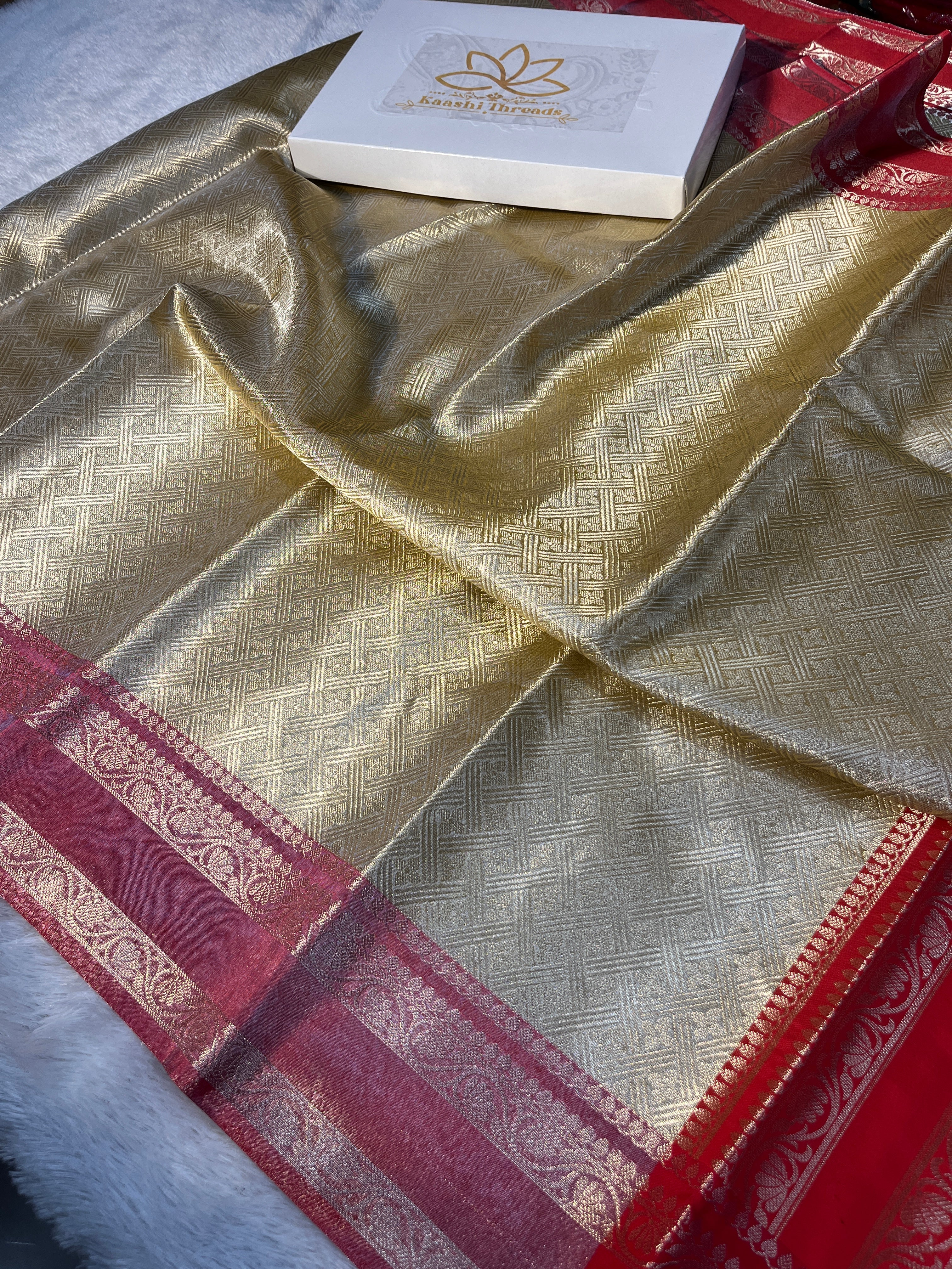 Pista Green with Red Tissue Silk Saree TS28