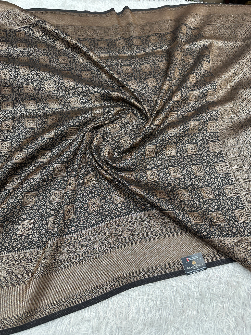 Black Banarasi Dupion Silk Saree with Embossed Antique Zari Weaving & Rich Antique Zari Pallu | STF101
