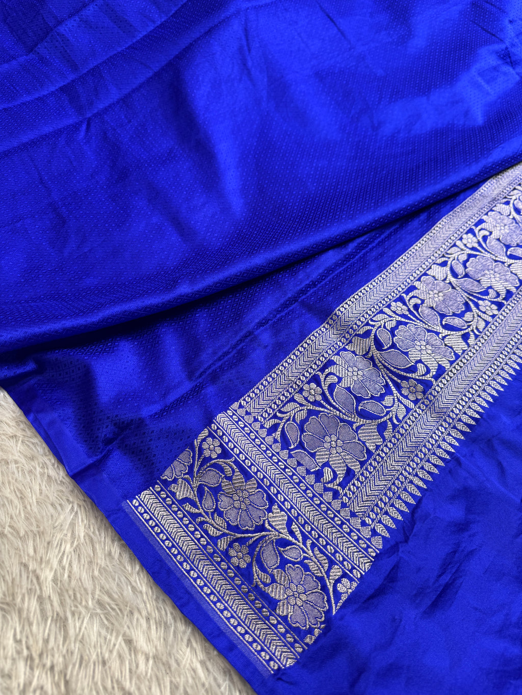 Royal Blue Banarasi Mashru Silk Saree with Jacquard Woven Floral Buta Design MKS097