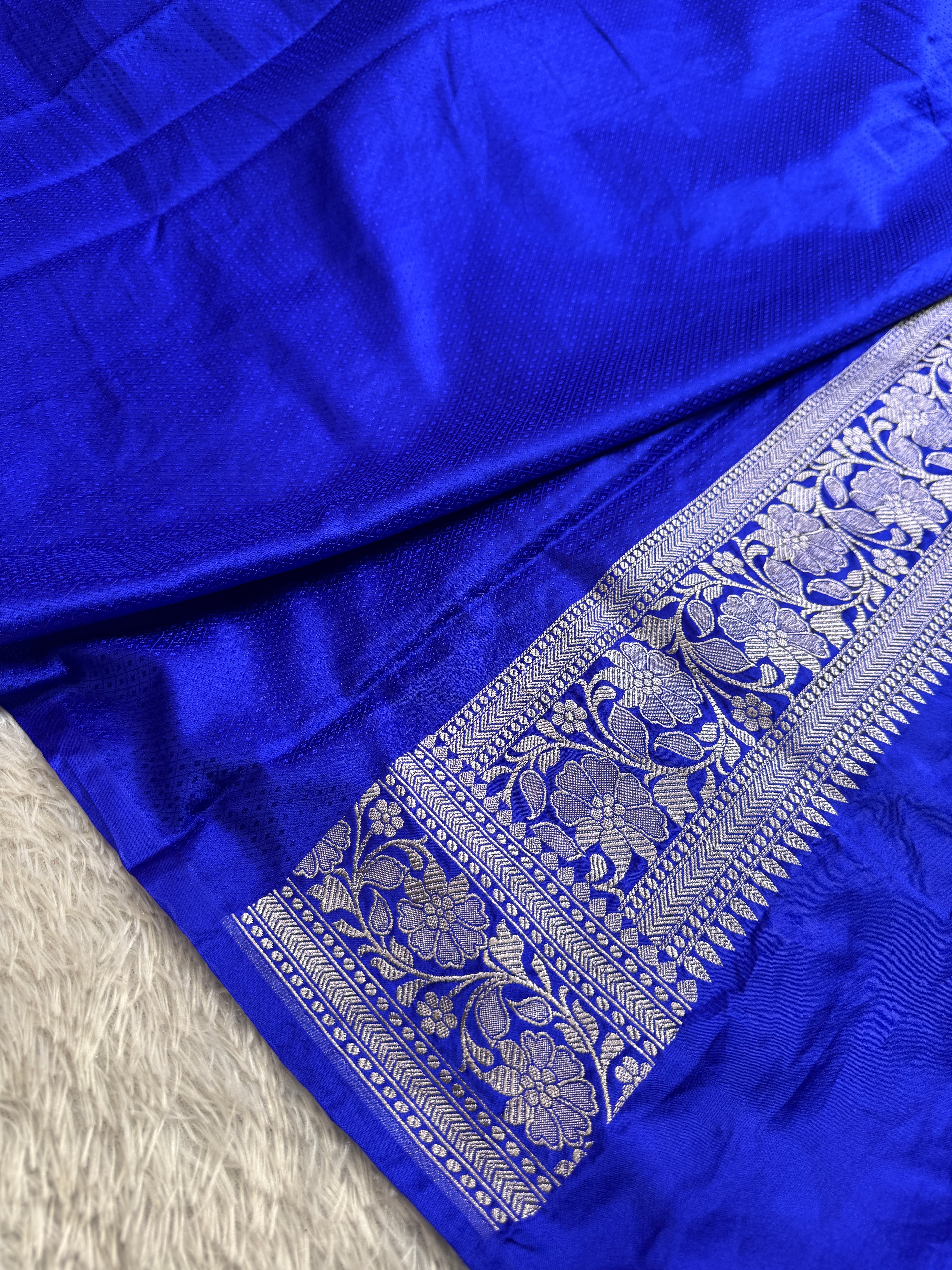 Royal Blue Banarasi Mashru Silk Saree with Jacquard Woven Floral Buta Design MKS097