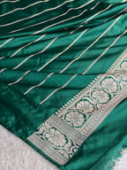 Sea Green Mashru Kataan Silk Banarasi Saree with Green Border & Rich Zari Pallu | MKS744