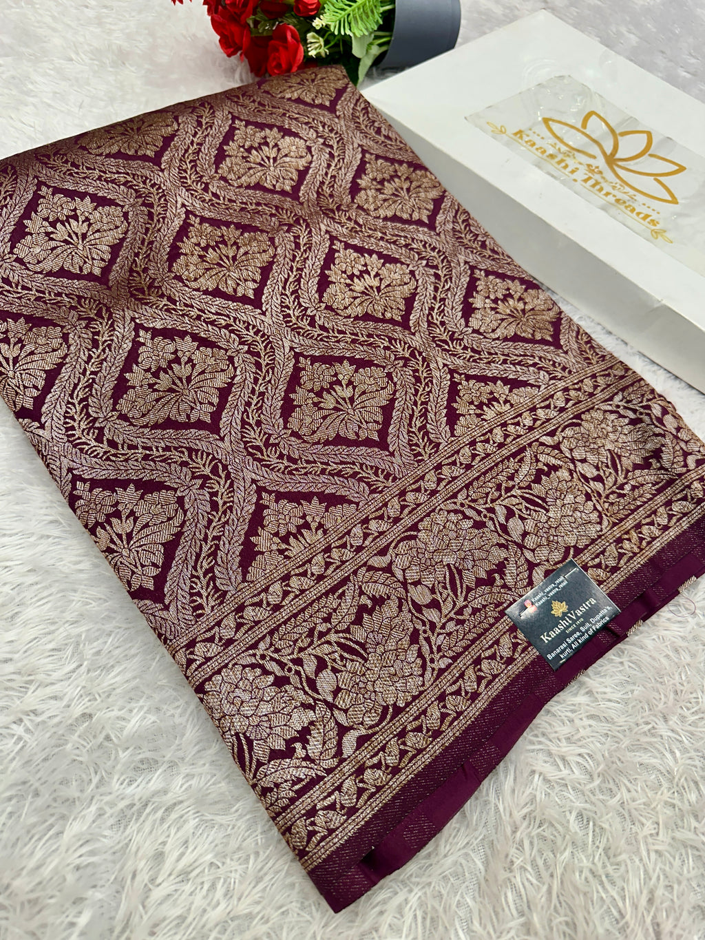 Wine Banarasi Dupion Silk Saree with Embossed Antique Zari Weaving & Rich Antique Zari Pallu | STF65