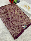 Wine Banarasi Dupion Silk Saree with Embossed Antique Zari Weaving & Rich Antique Zari Pallu | STF65