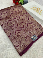 Wine Banarasi Dupion Silk Saree with Embossed Antique Zari Weaving & Rich Antique Zari Pallu | STF65