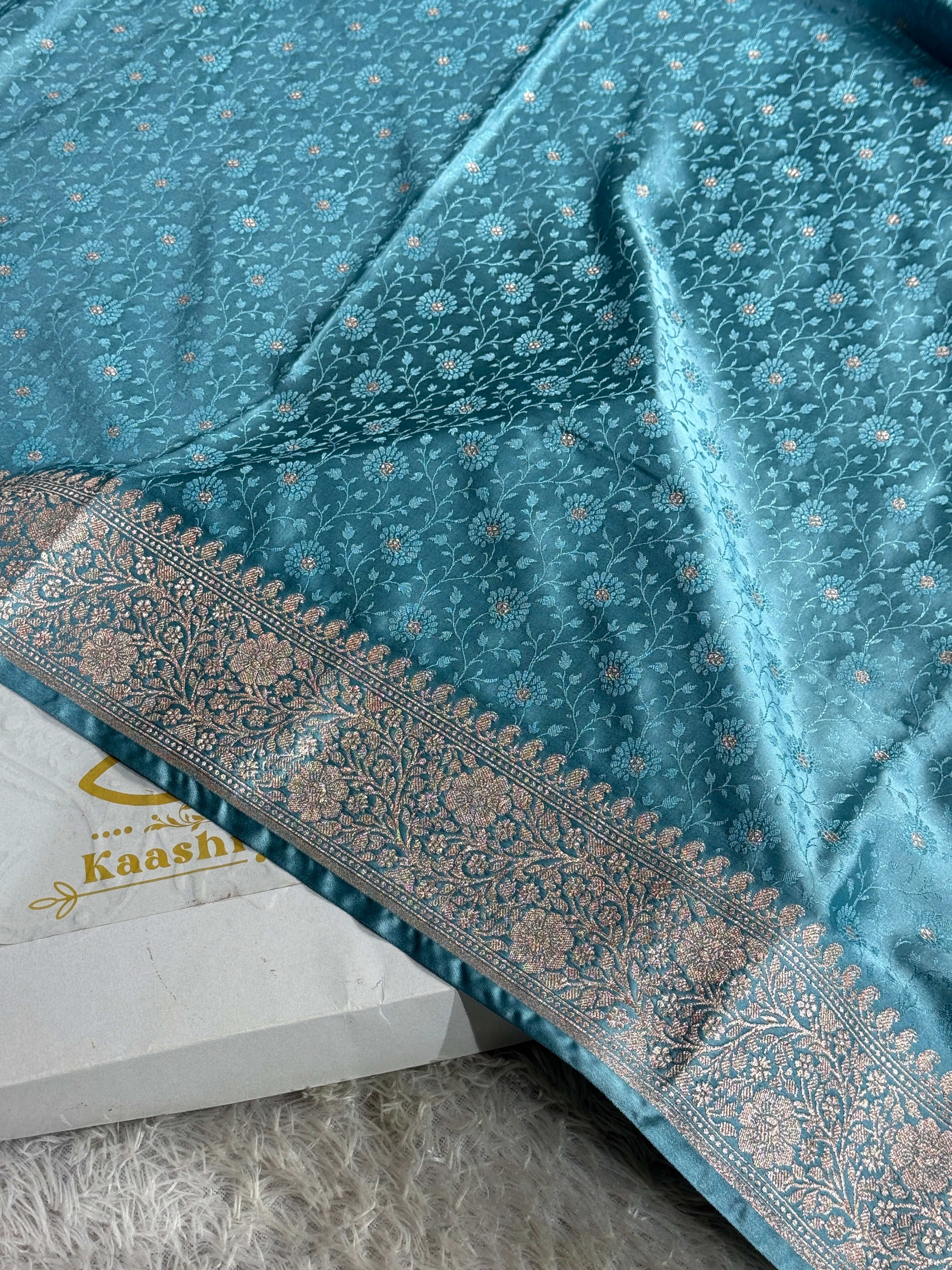 🌿 Sea Green Mashru Kataan Silk Saree with Zari Meena Woven Design MKS382
