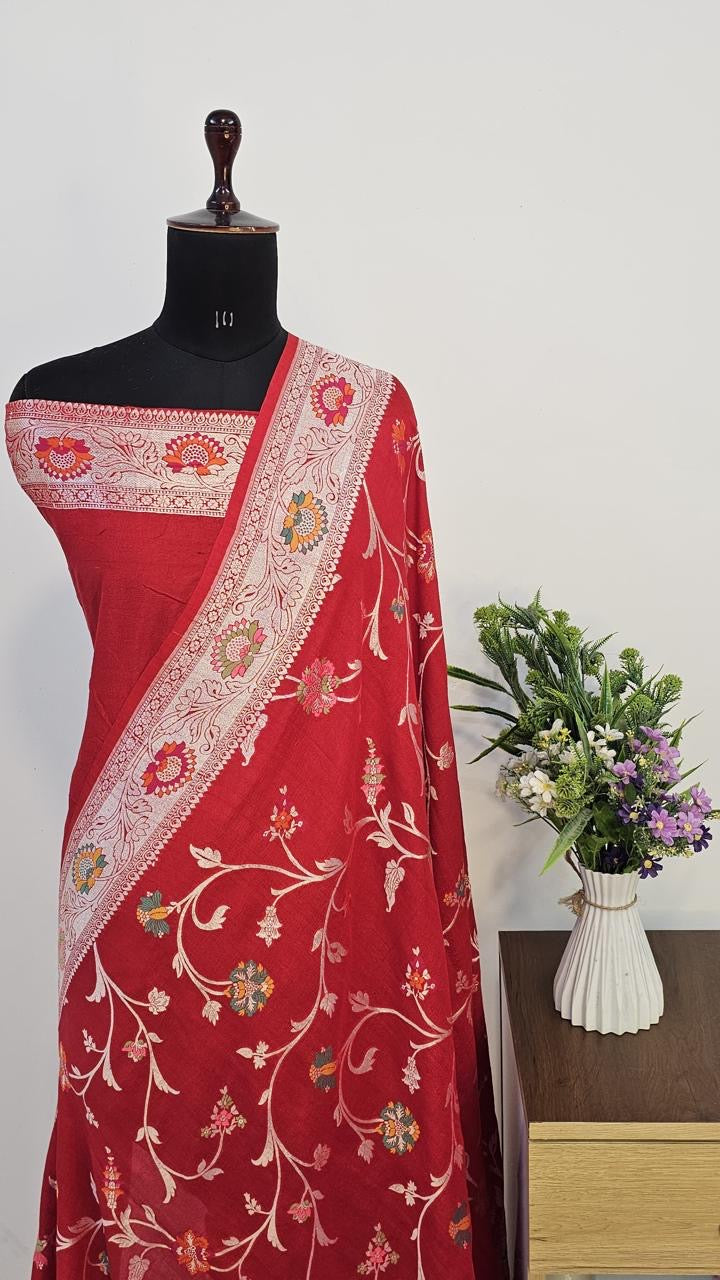 Pure Silk Tussar Banarasi Saree with All-over Meenakari Jaal Woven Pattern TSS12