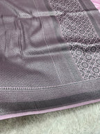 STF55 – Elegant Lavender Dupion Saree with Embossed Square Woven Designs