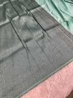 STF51 – Charming Sea Green Dupion Saree with All-Over Floral Woven Designs