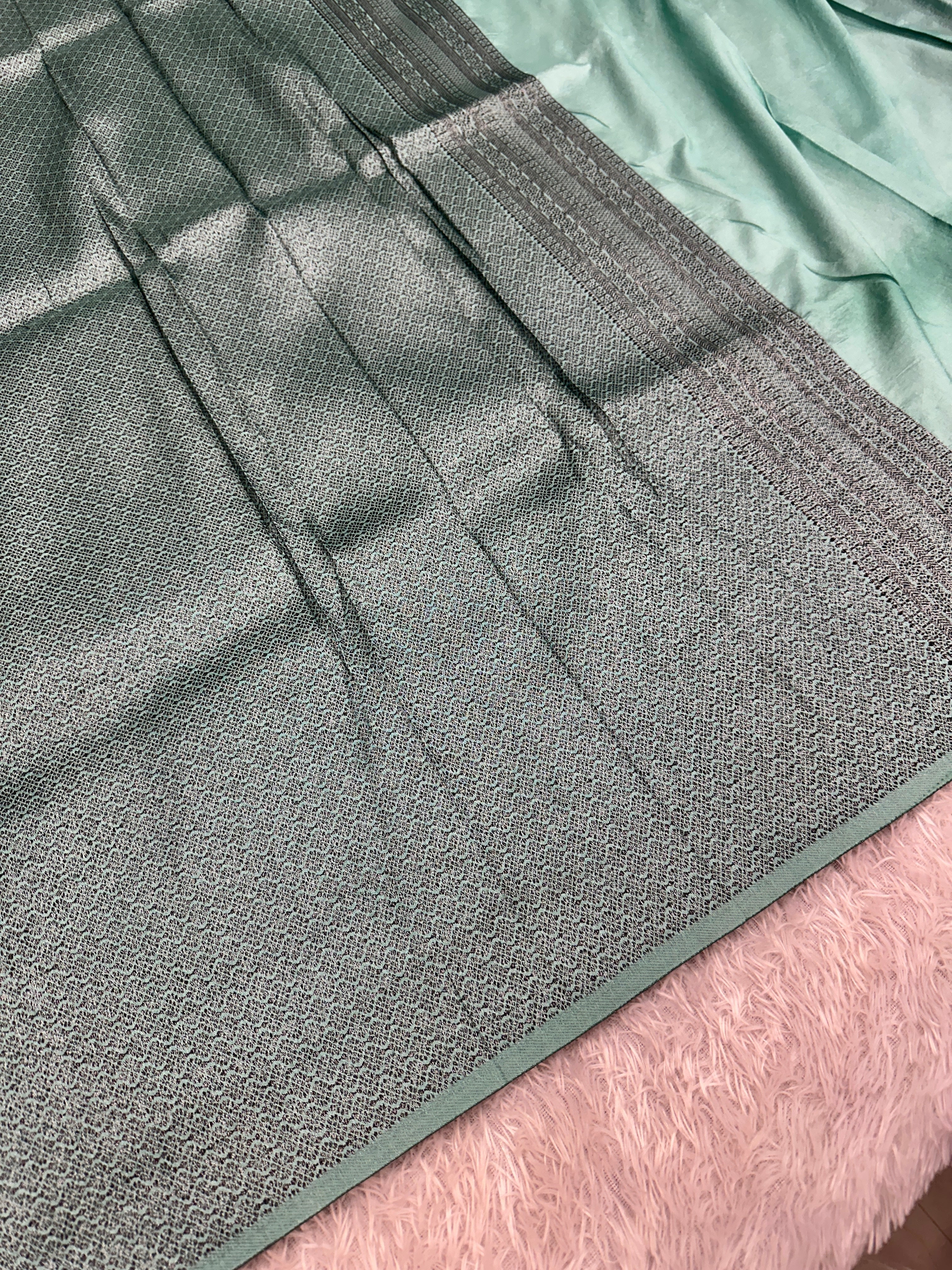 STF51 – Charming Sea Green Dupion Saree with All-Over Floral Woven Designs