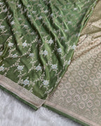 Banarasi Mashru Kataan Silk Saree Featuring Jaal Weave with Silver Zari Meena Work & Rich Pallu – MKS414