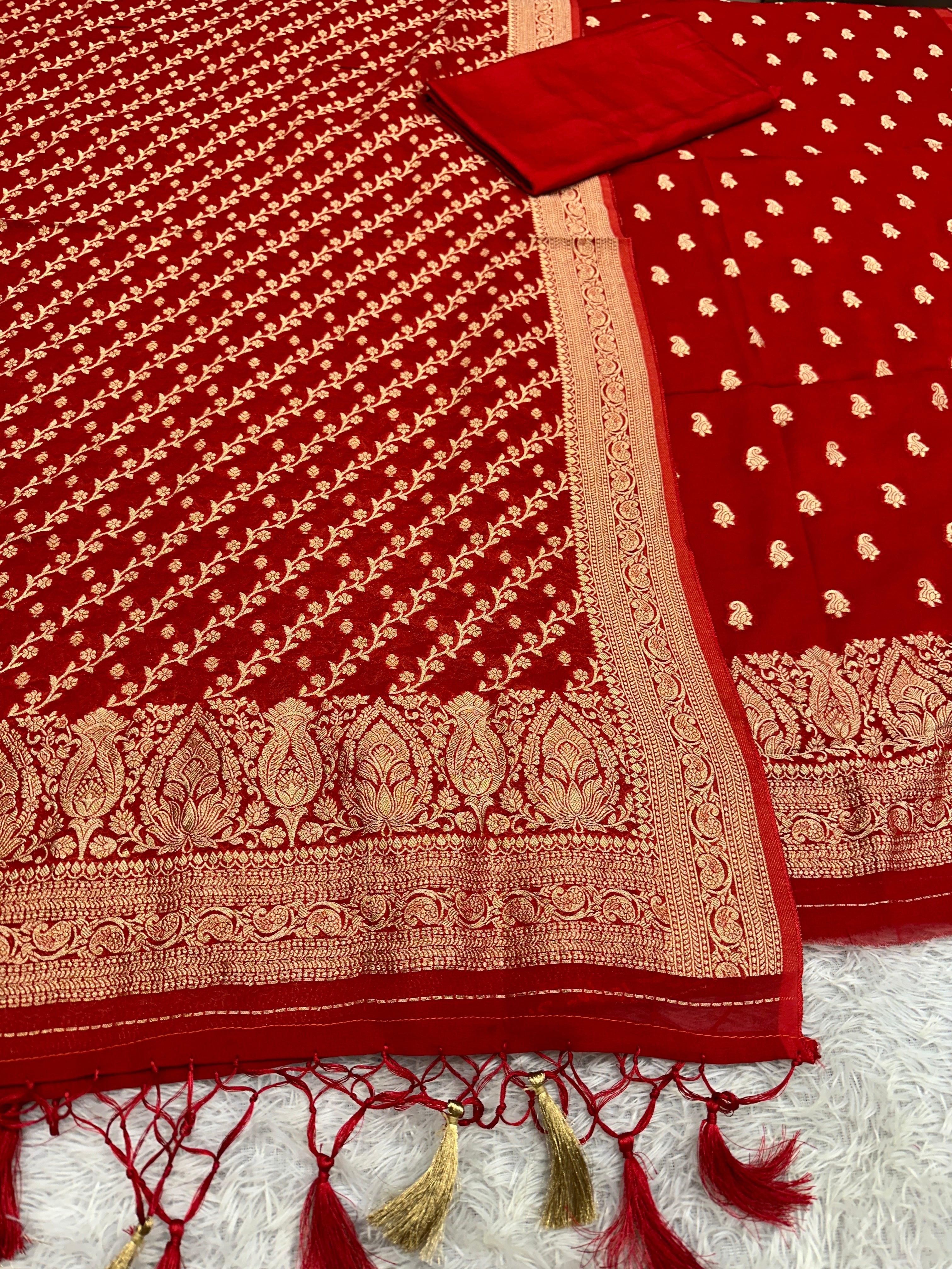 Banarasi Jacquard Zari Georgette Suit Dress – 3 Pc Set MSS23