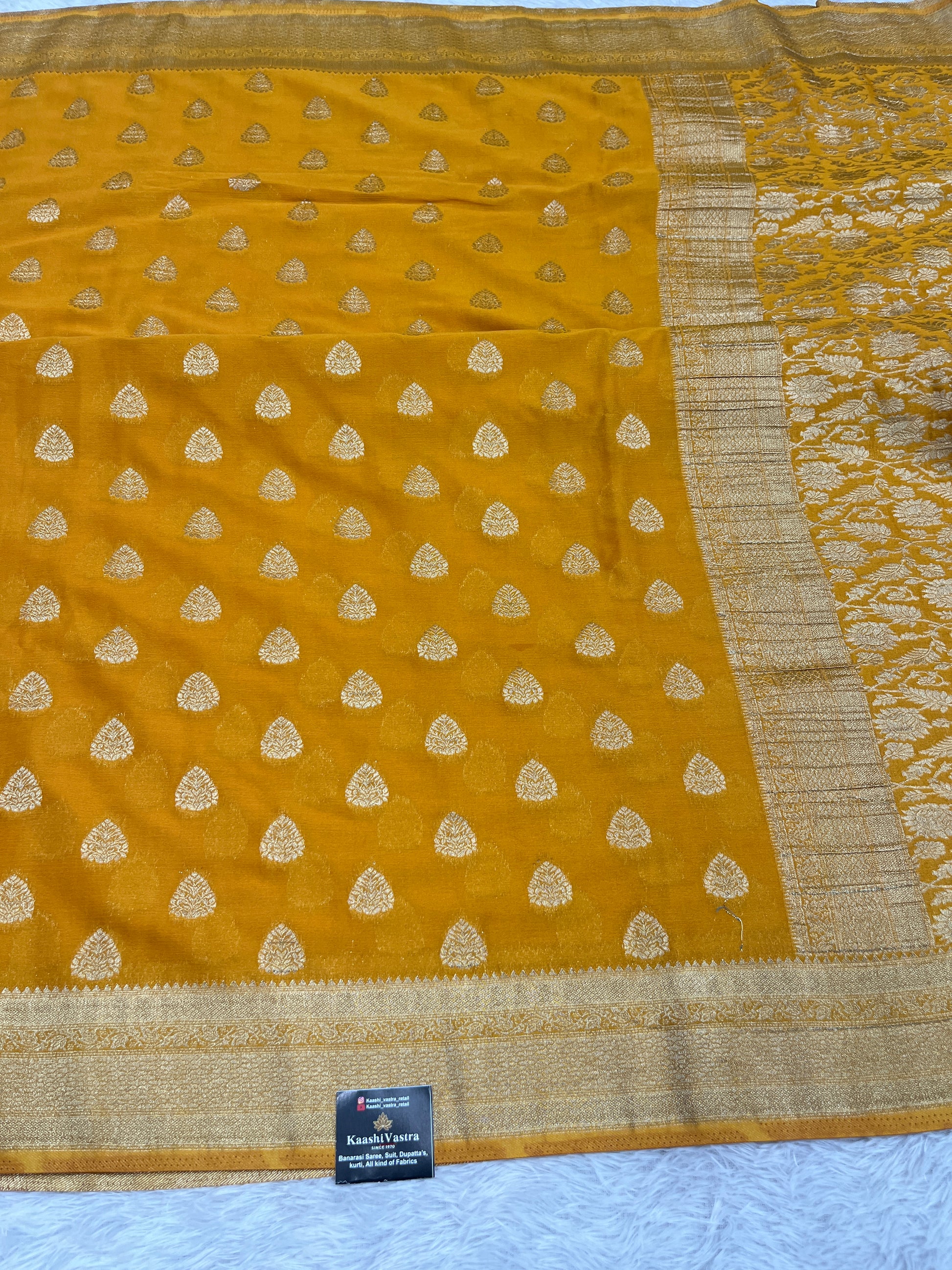 Chinon Silk Buta Zari Mustard Yellow Color Saree CN01