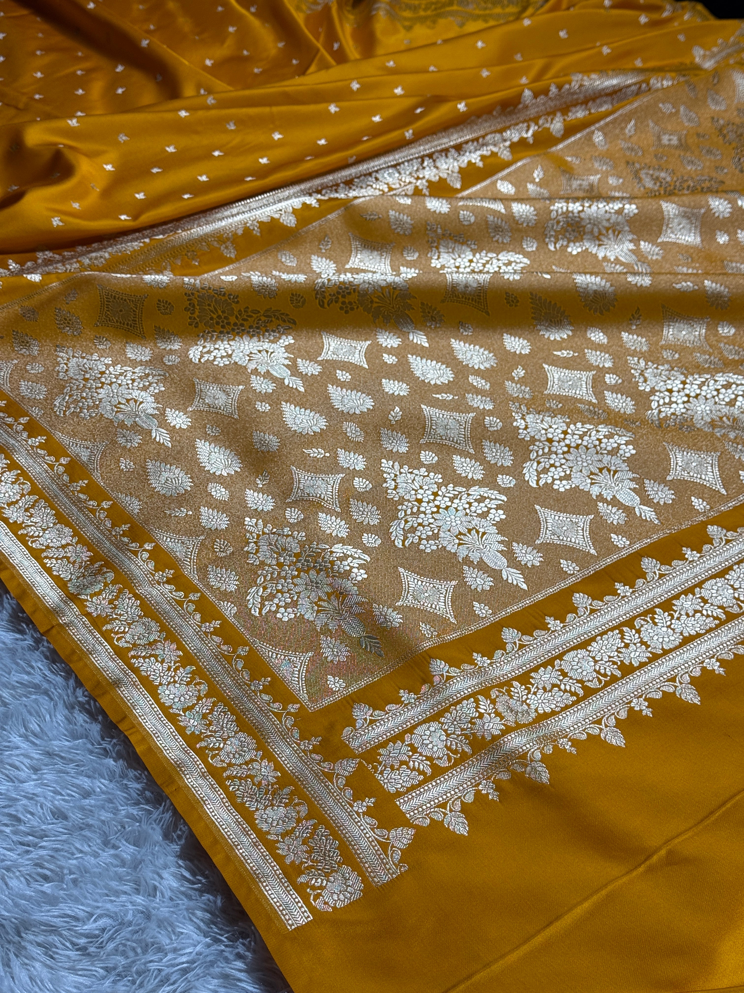 Mustard Premium Banarasi Mashru Silk Saree with Buti Woven Pattern MKS153
