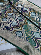Peacock Green Banarasi Mashru Silk Saree with Meena Jaal Rangkaat Weaving MKS231