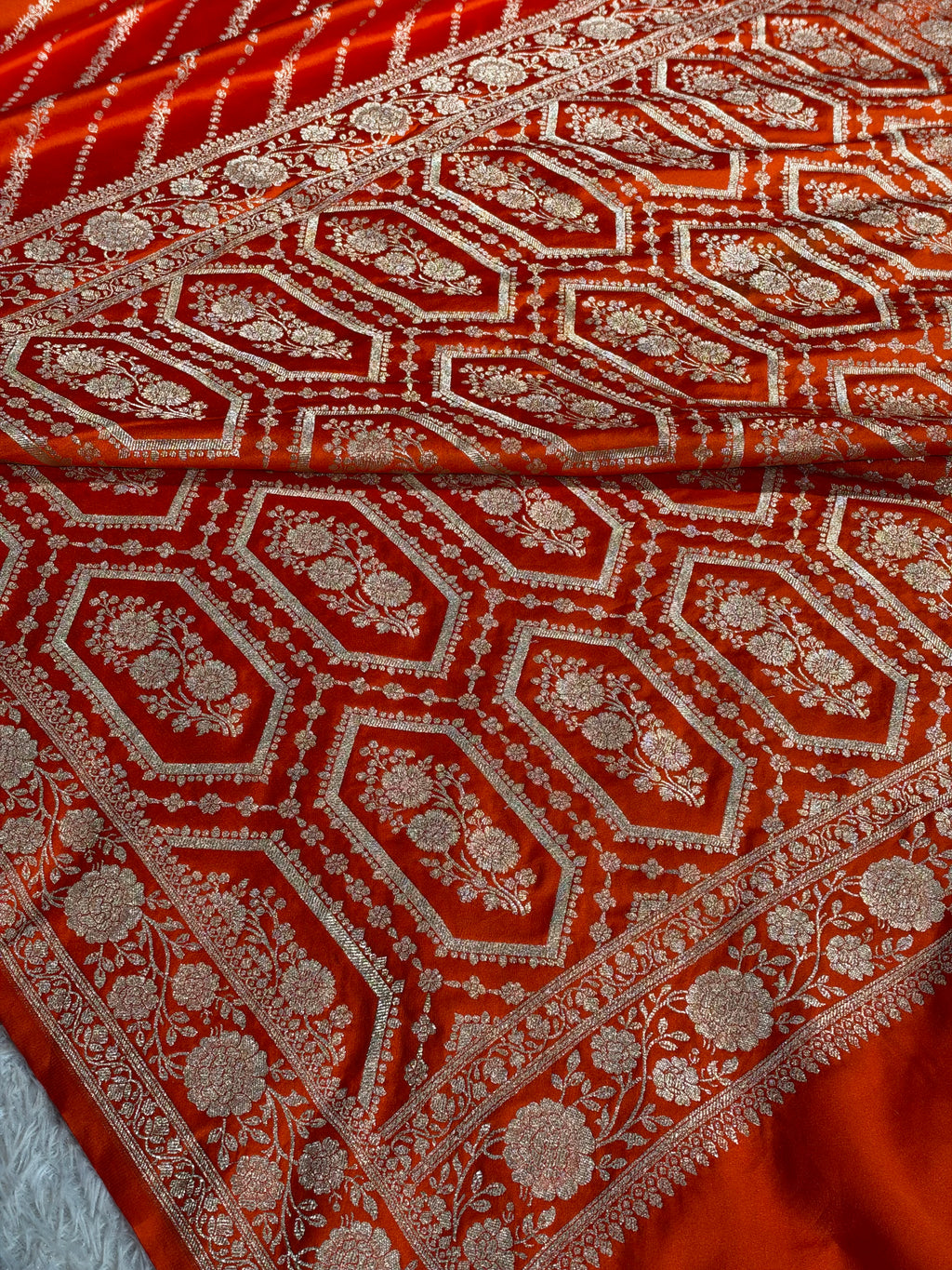 Rust Orange Mashru Kataan Silk Saree | Aadha Woven Design with Rich Zari Pallu | MKS841