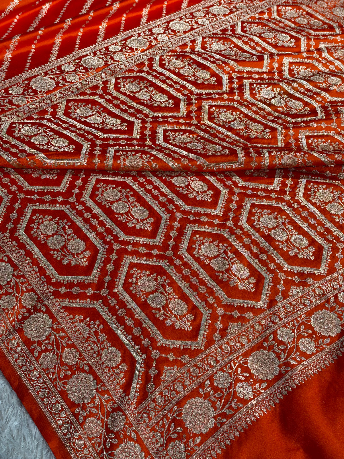 Rust Orange Mashru Kataan Silk Saree | Aadha Woven Design with Rich Zari Pallu | MKS841