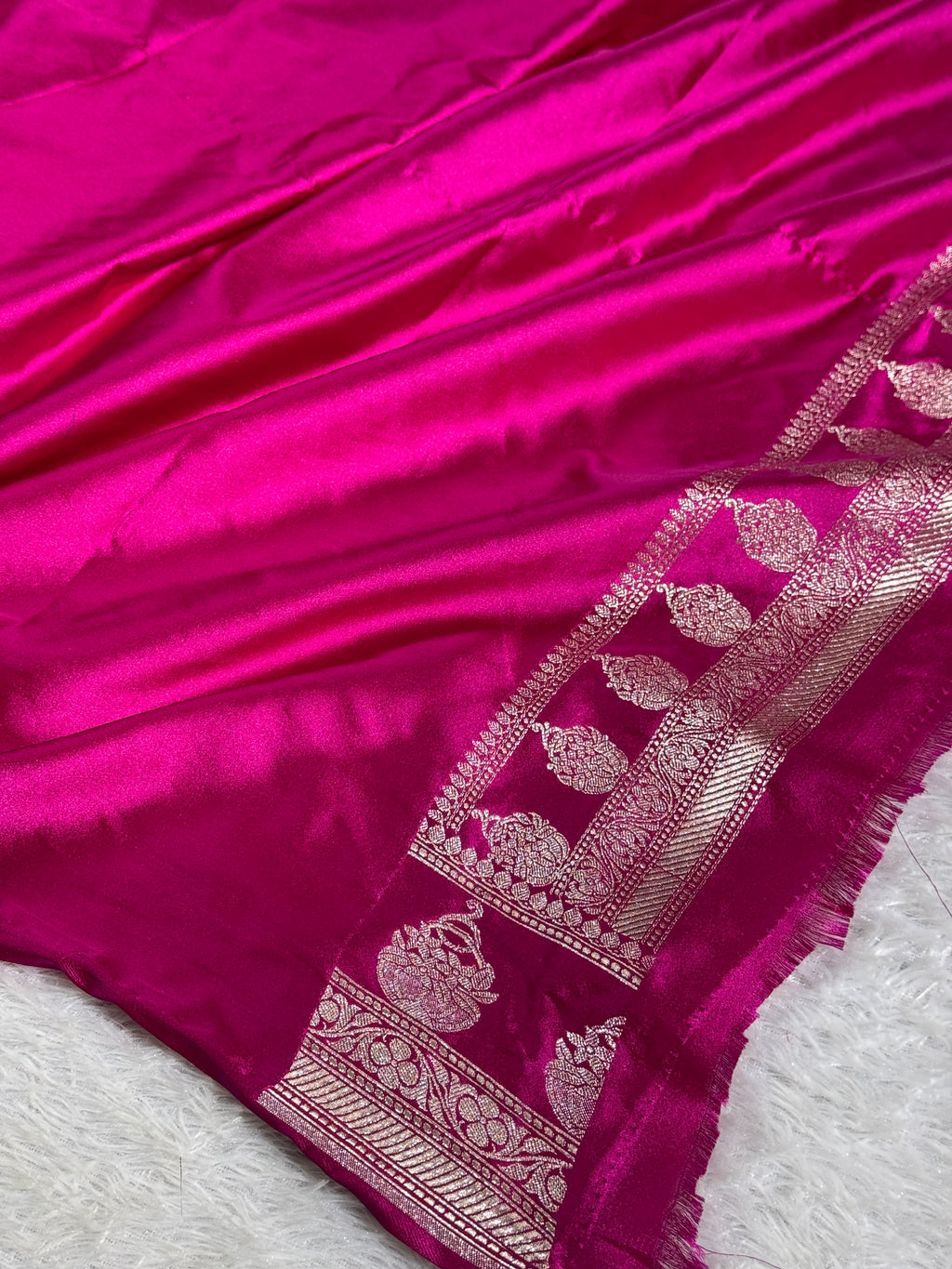 Chocolate Brown Mashru Silk Saree with Silver Zari Meena Jaal & Rani Pink Contrast MKS345