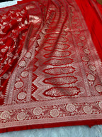 Red Mashru kataan Saree Ms13