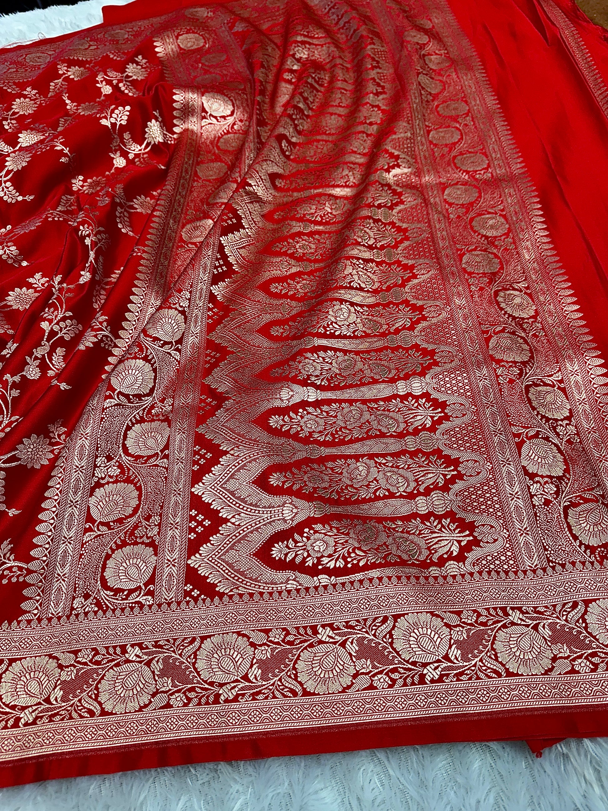 Red Mashru kataan Saree Ms13