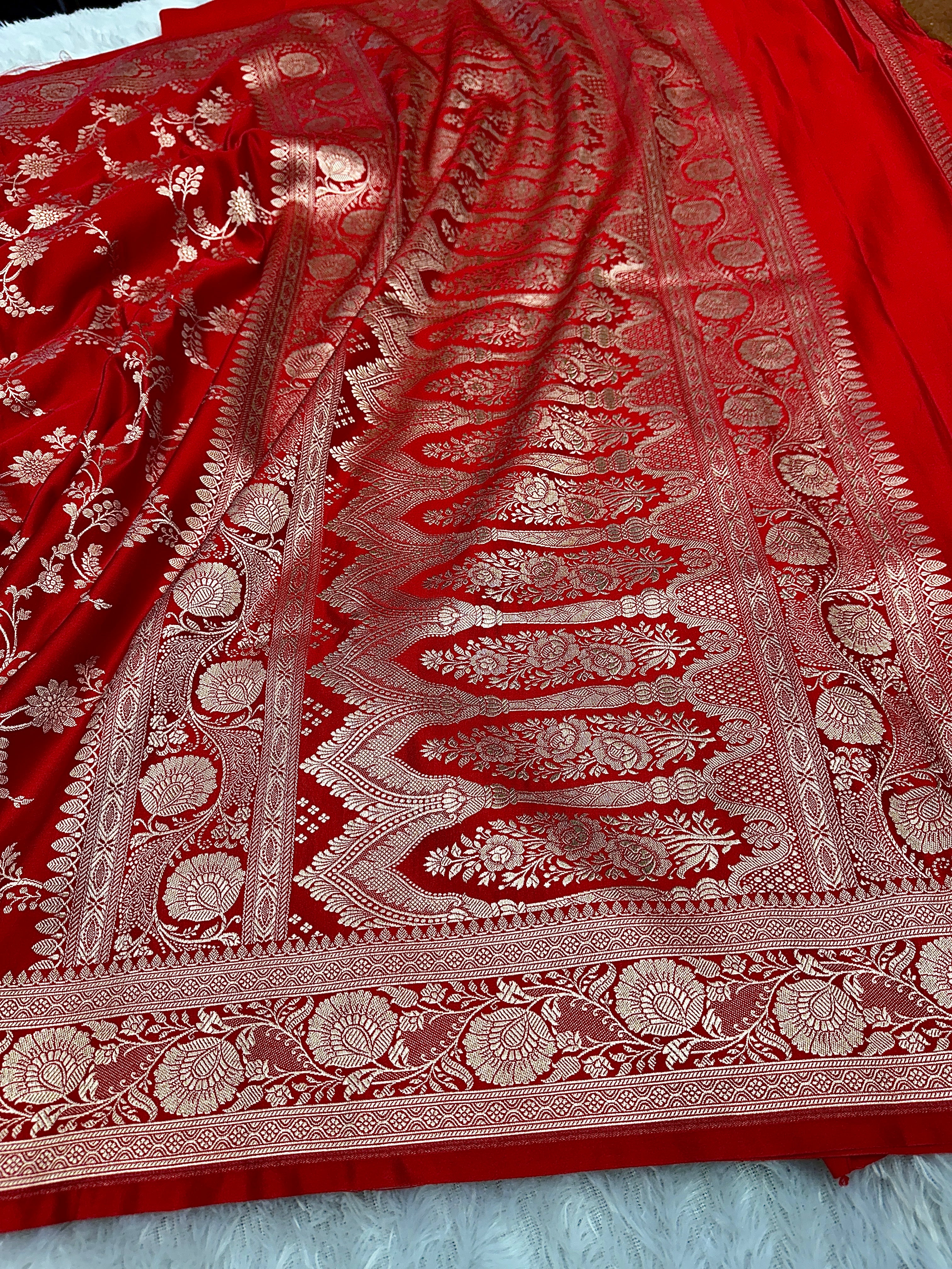 Red Mashru kataan Saree Ms13