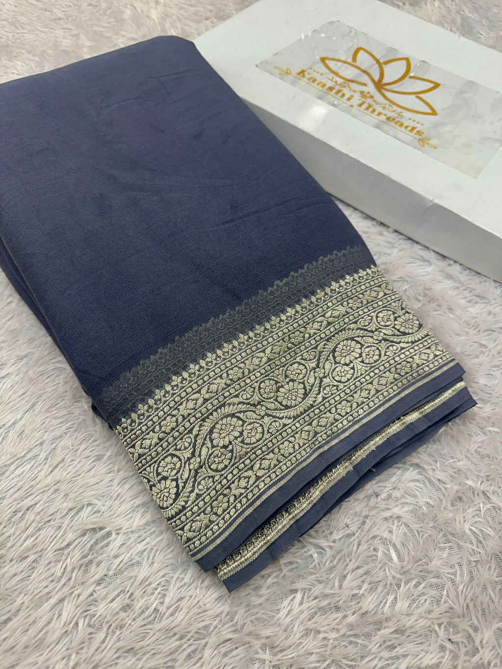 Elegant Pure Silk Khaddi Georgette Saree with Rich Nimzari Woven Border, Pallu & Blouse PS151