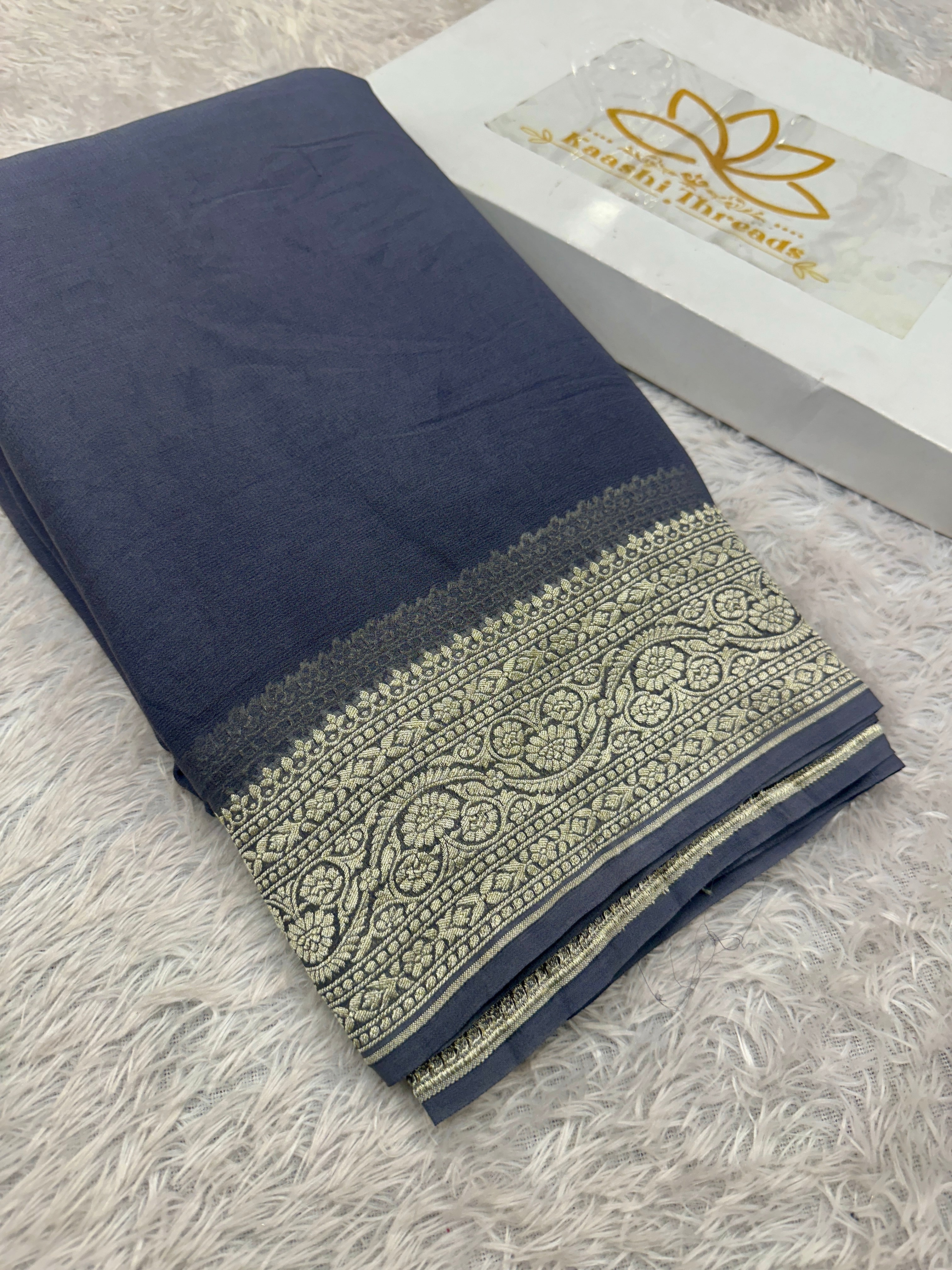 Elegant Pure Silk Khaddi Georgette Saree with Rich Nimzari Woven Border, Pallu & Blouse PS151