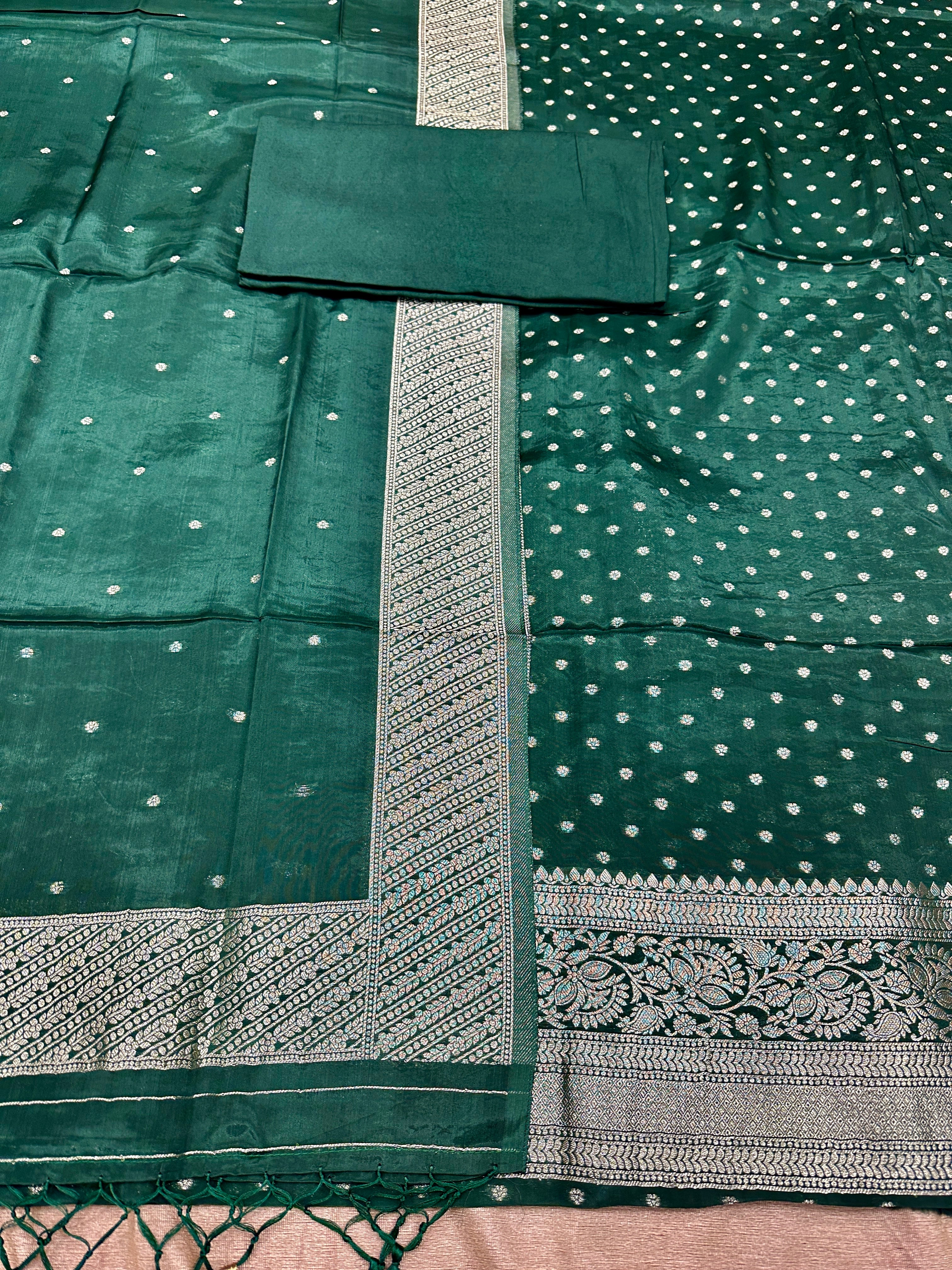 ✨ Banarasi Jacquard Gap Buti HO Silk 3-Piece Unstitched Dress Material MSS22