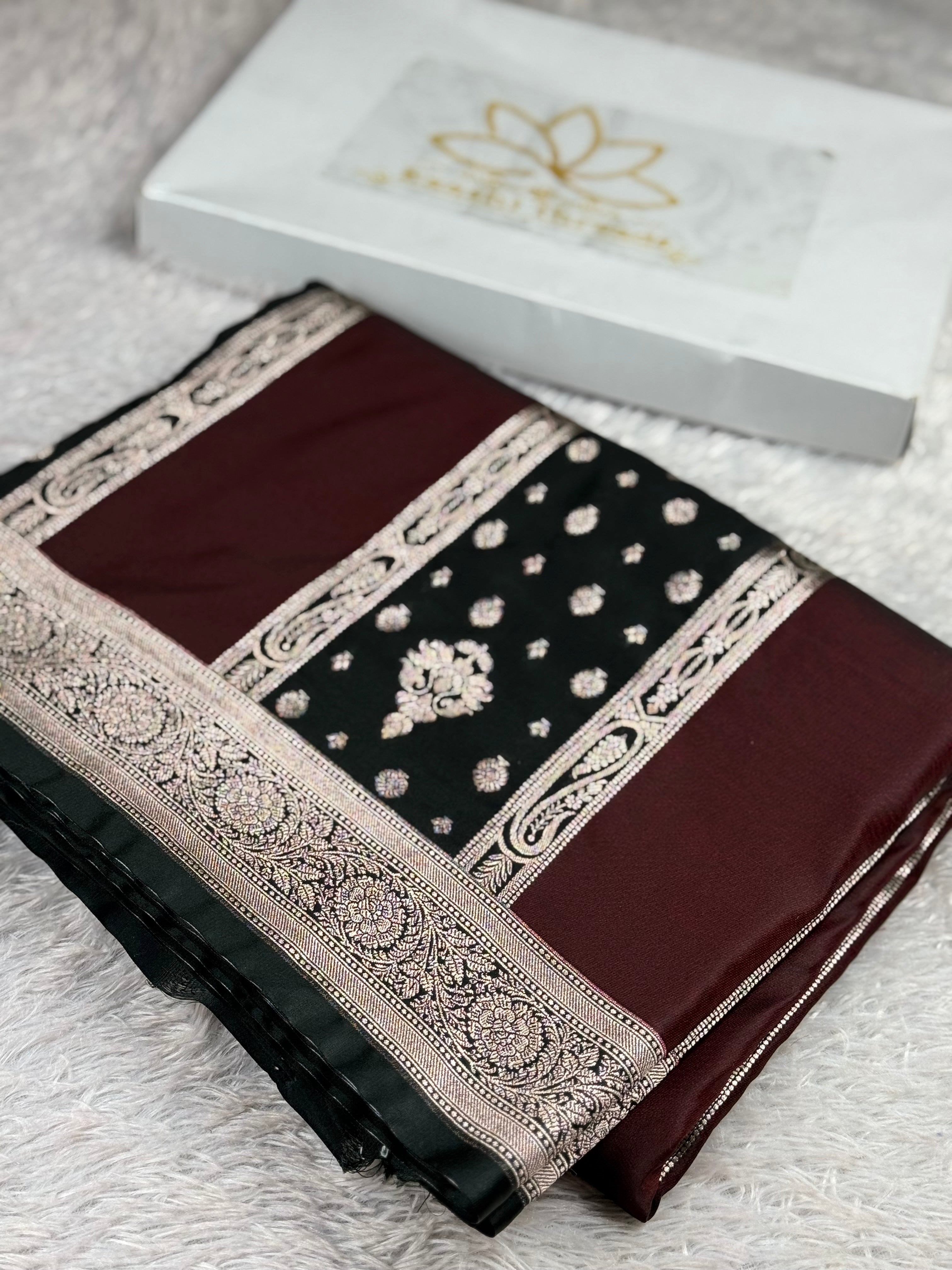 Designer Wine & Black Rangkat Mashru Kataan Silk Banarasi Saree – MKS673