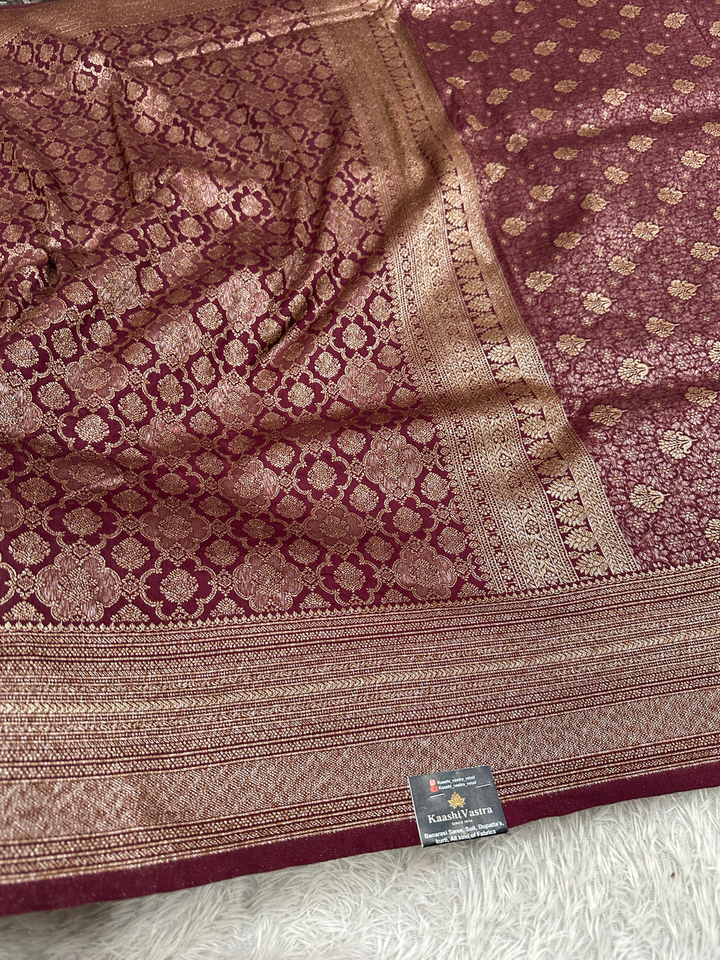 Wine Banarasi Dupion Silk Saree with Embossed Antique Zari Weaving & Rich Antique Zari Pallu | STF99
