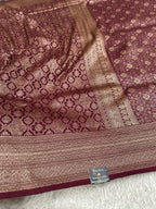 Wine Banarasi Dupion Silk Saree with Embossed Antique Zari Weaving & Rich Antique Zari Pallu | STF99