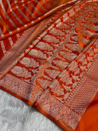 Banarasi Mashru Kataan Silk Saree Featuring Aaddha Zari Weave with Rich Zari Pallu – MKS413