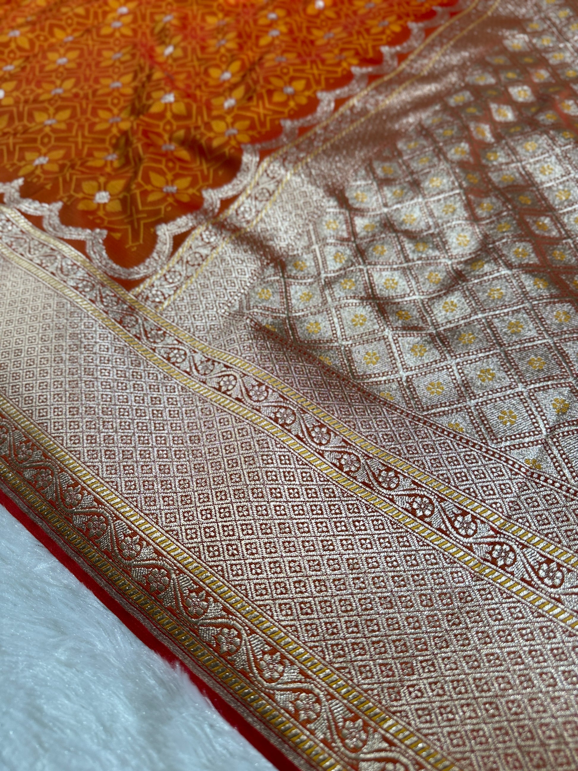 Pinkish Yellow Banarasi Mashru Silk Saree with Tanchoi Meena Woven Pattern & Fancy Jacquard Border MKS106