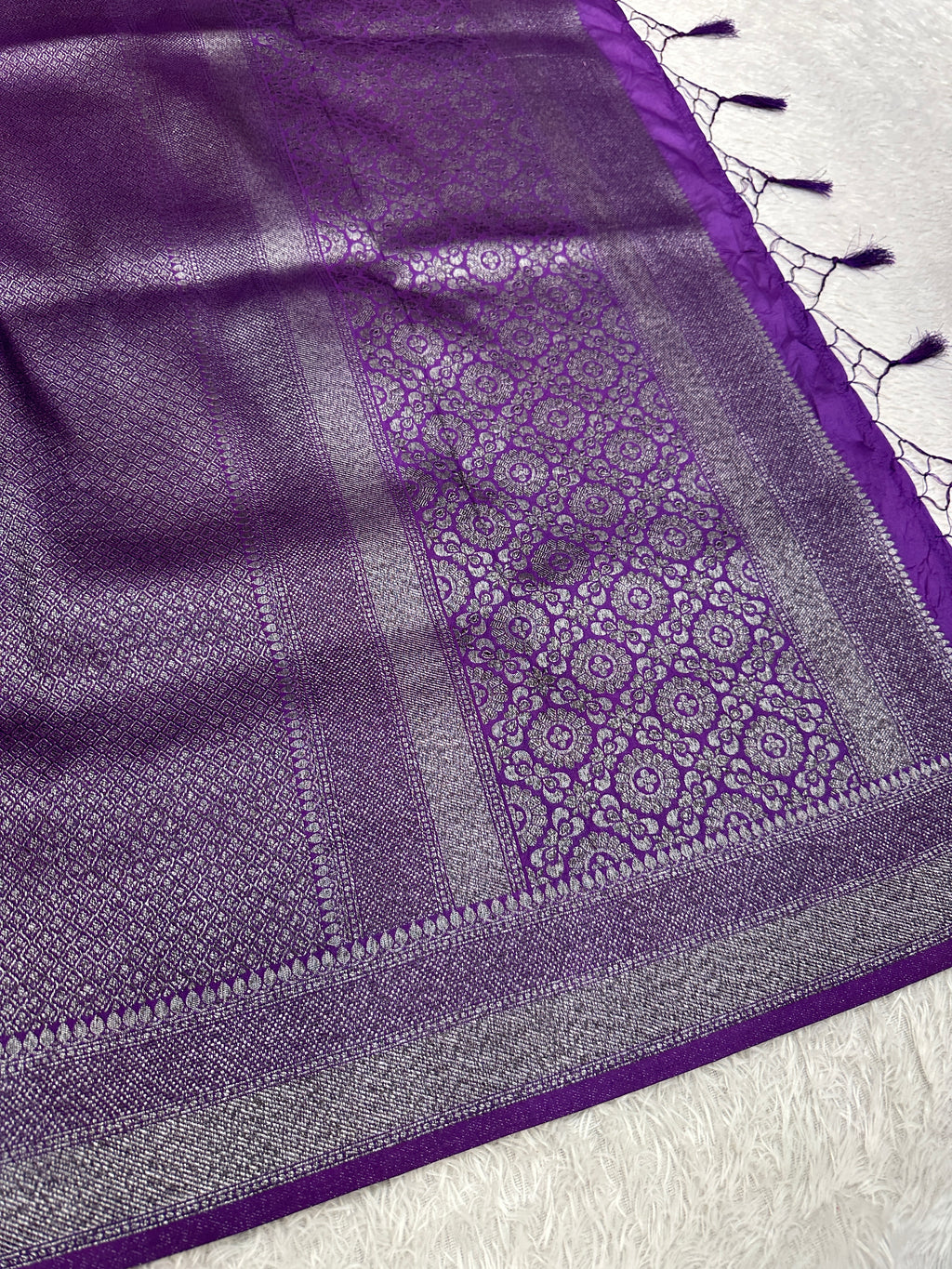 STF56 – Regal Purple Dupion Saree with Embossed Square Woven Designs