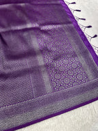STF56 – Regal Purple Dupion Saree with Embossed Square Woven Designs