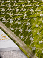 Elegant Pista Green Mashru Kataan Silk Saree with Silver Zari Meenakari Jaal Weaving MKS683