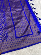 Royal Blue Banarasi Dupion Silk Saree with Embossed Antique Zari Weaving & Rich Antique Zari Pallu | STF115