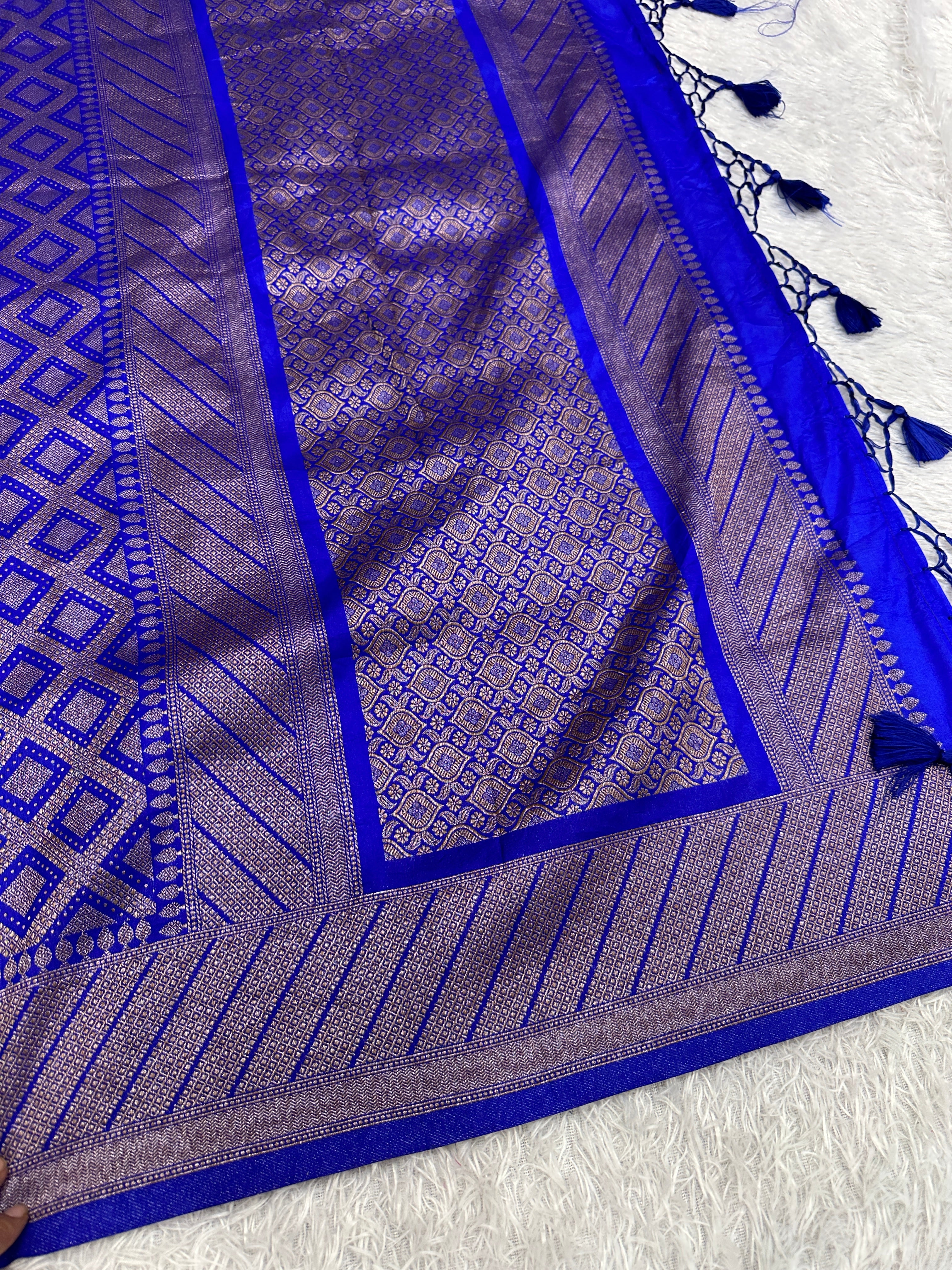 Royal Blue Banarasi Dupion Silk Saree with Embossed Antique Zari Weaving & Rich Antique Zari Pallu | STF115