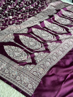 Banarasi Mashru Kataan Silk Saree in Magenta | Jaal Woven Design | MKS757